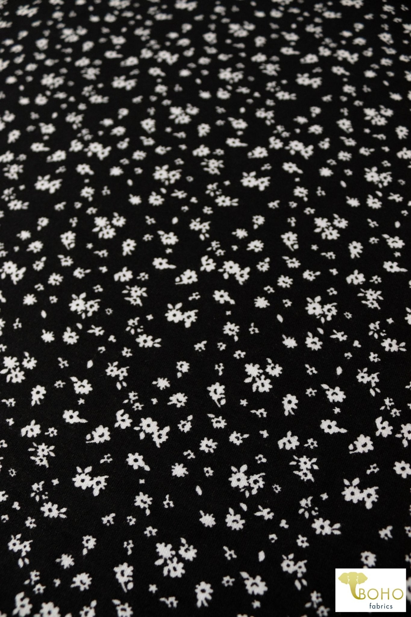 Last Cuts! Space Garden on Black. Cotton Spandex Print. CLP-107-BLK - Boho Fabrics