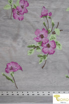 Last Cuts! Special Occasion: Purple Hibiscus White on White Net/Mesh. SO-106 - Boho Fabrics
