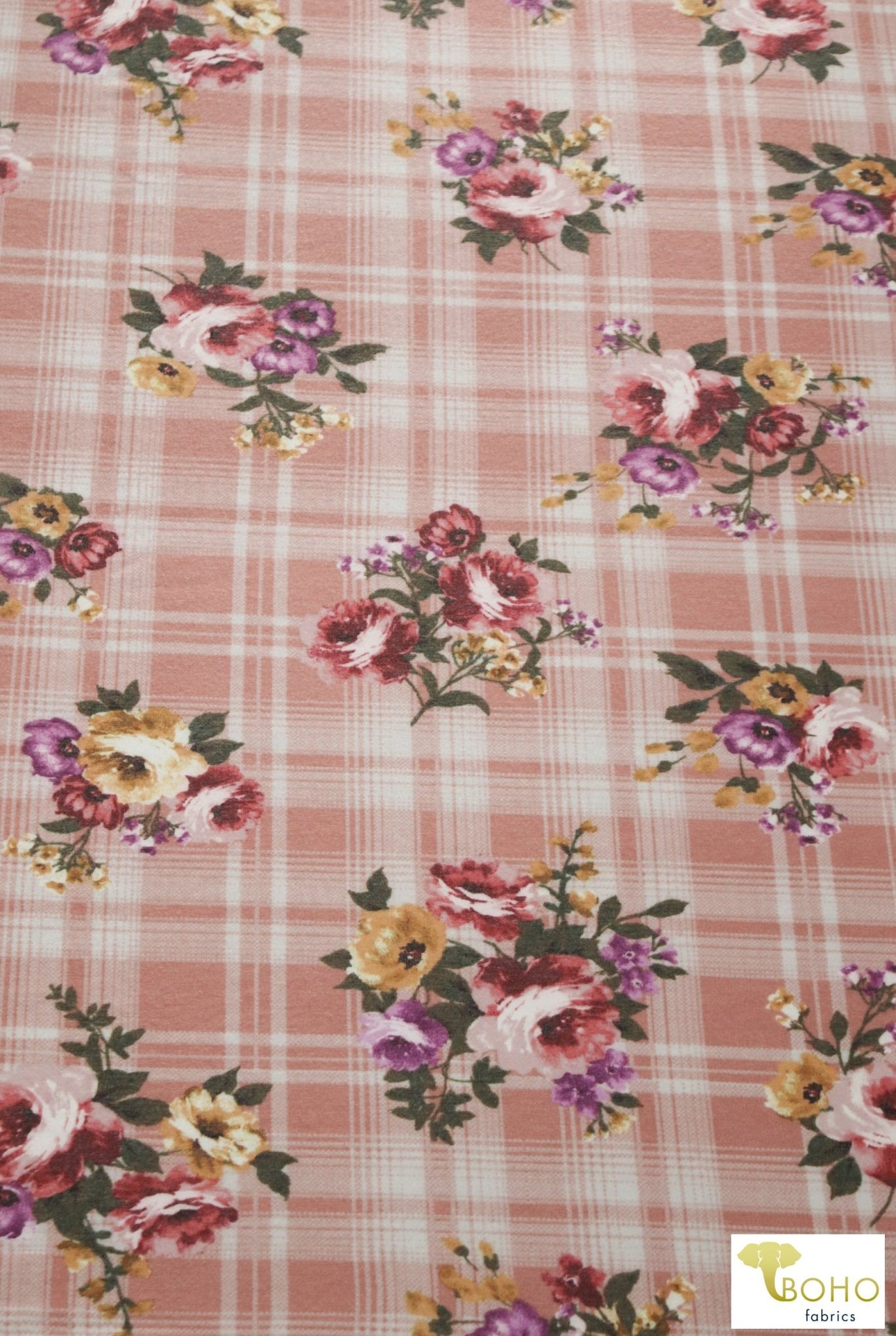 Last Cuts! Summer Plaid Florals on Pink, French Terry Print. FTP-317 - Boho Fabrics