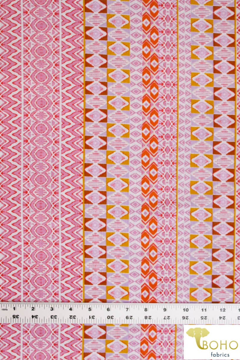 Last Cuts! Summertime Geometric Stripes in Pink, Yellow & Orange. Lightweight Cotton Woven. WV-161-PNK - Boho Fabrics
