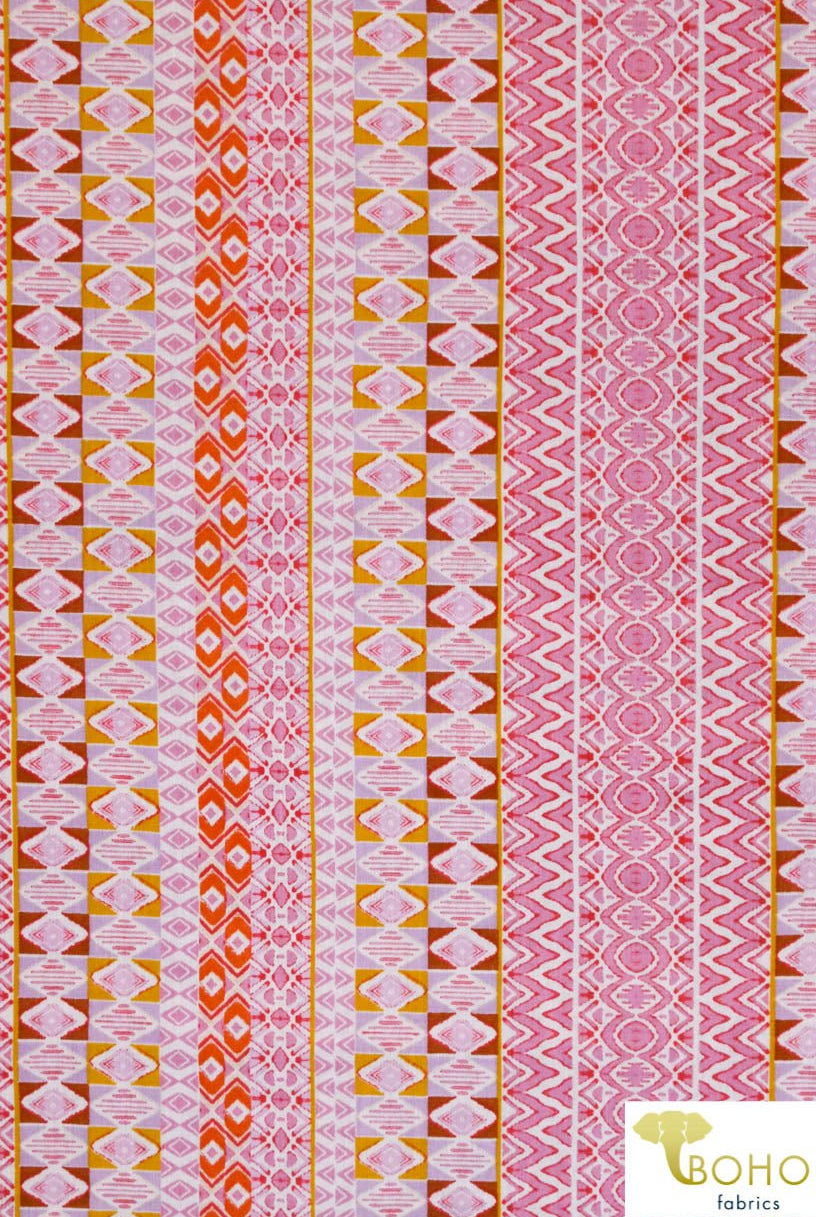 Last Cuts! Summertime Geometric Stripes in Pink, Yellow & Orange. Lightweight Cotton Woven. WV-161-PNK - Boho Fabrics