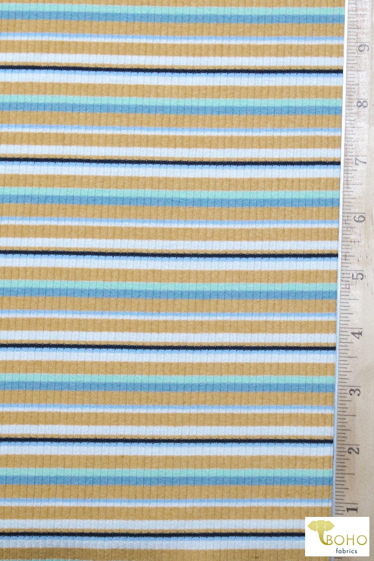 Last Cuts! Sunshine Field Stripes, 4x2 Rib Knit. RIB-128 - Boho Fabrics