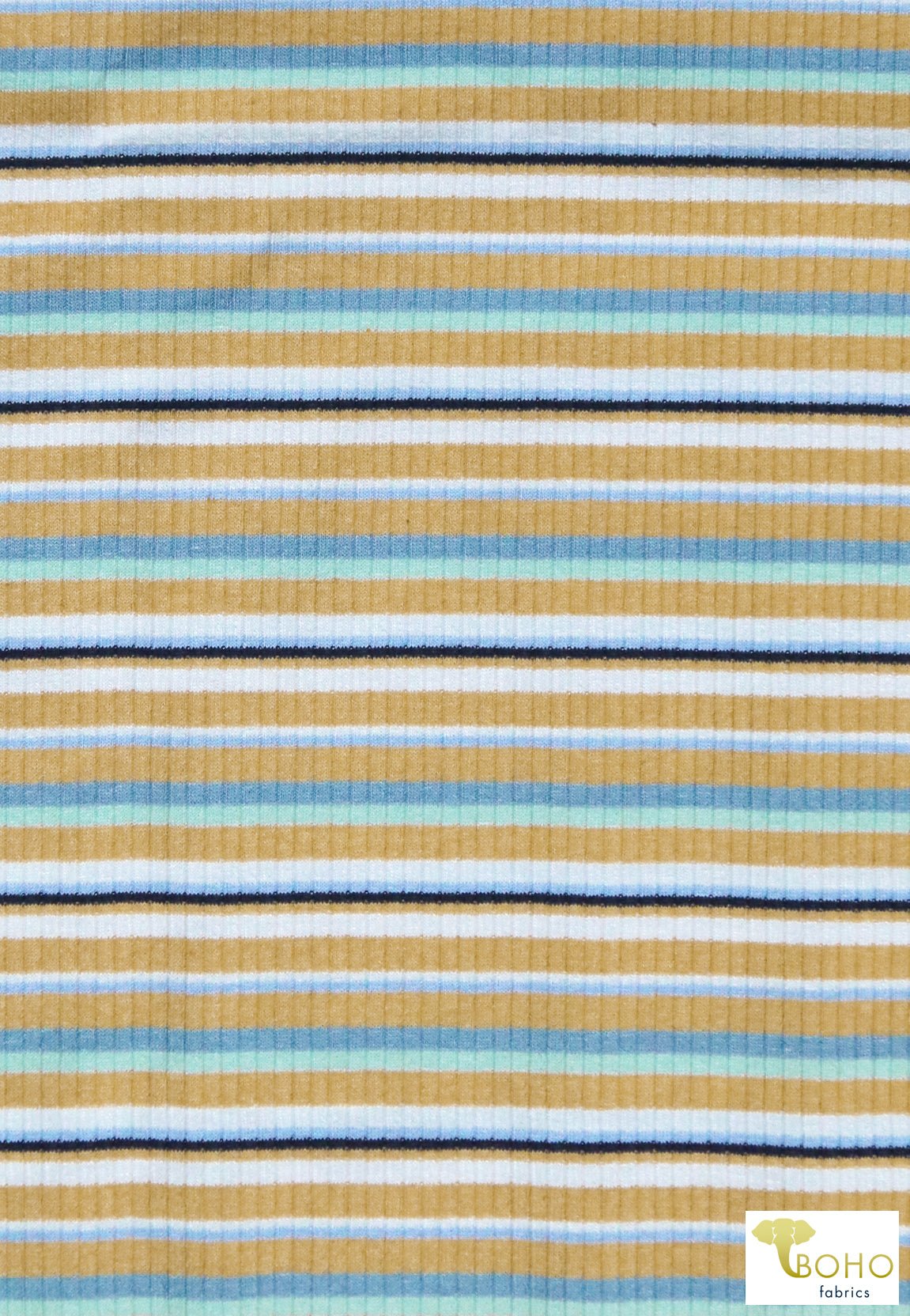 Last Cuts! Sunshine Field Stripes, 4x2 Rib Knit. RIB-128 - Boho Fabrics