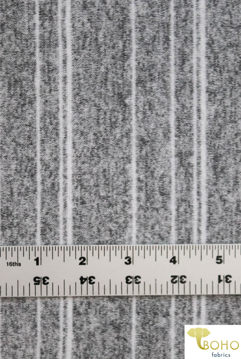 Last Cuts! Variegated White Stripes on Gray. Brushed Sweater Knit. SWTR-144 - Boho Fabrics