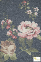 Last Cuts! "Vintage Rosebuds" on Gray Tri-Blend Jersey Knit. JER-P-103-GRY. - Boho Fabrics