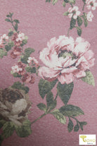 Last Cuts! "Vintage Rosebuds" on Pink Tri-Blend Jersey Knit. JER-P-103-PNK - Boho Fabrics
