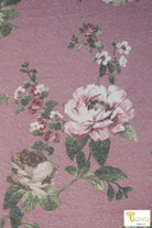 Last Cuts! "Vintage Rosebuds" on Pink Tri-Blend Jersey Knit. JER-P-103-PNK - Boho Fabrics