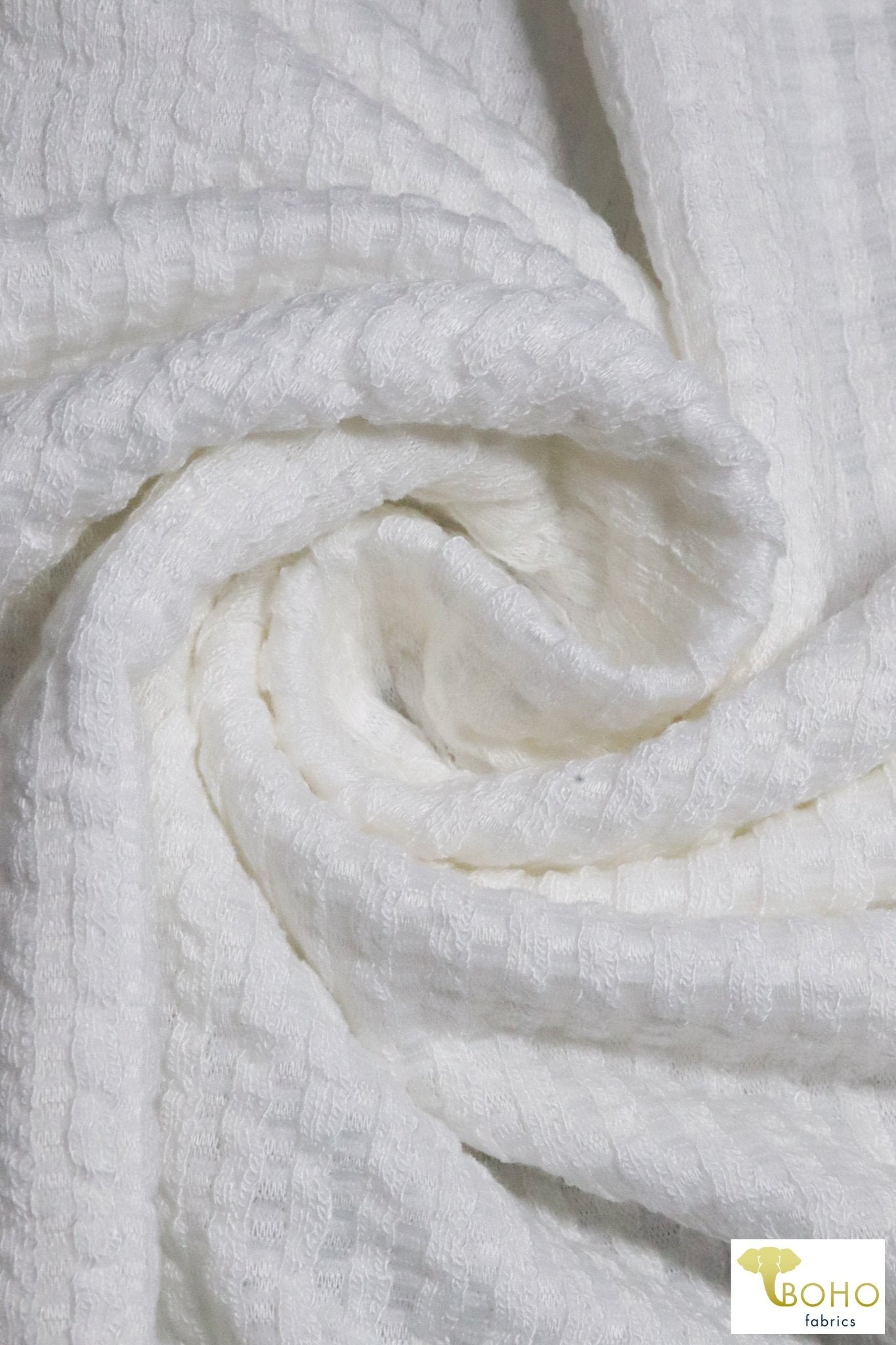 Last Cuts! White, Mini Cable Stripes, 5x5 Rib Knit. RIB-130-WHT - Boho Fabrics