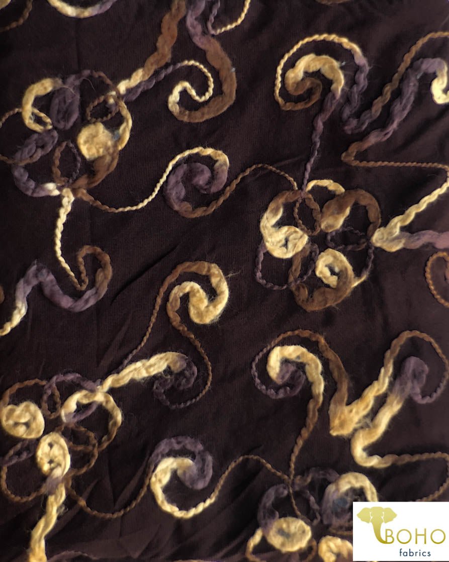 LAST CUTS! Wooly Vines. "Felted" Stretch Mesh. Designer End Bolt - Boho Fabrics