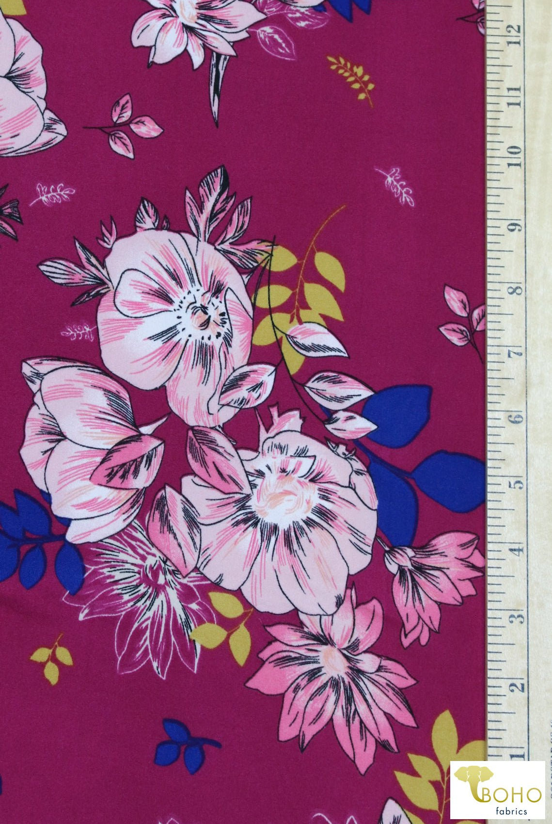 Last Cuts! Zinnia Dreams, Double Brushed Poly Print. BPP-305 - Boho Fabrics