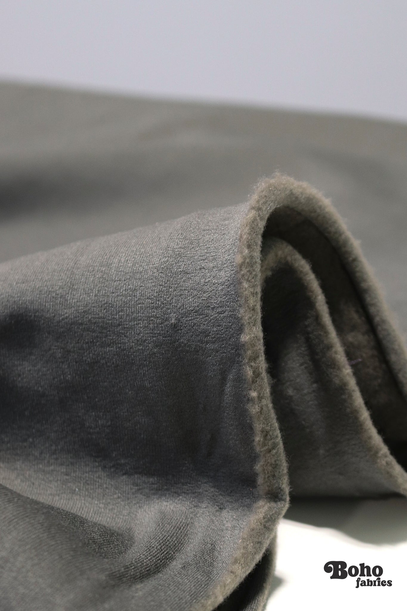 Lead (Muted Olive), Power Stretch Pro Fleece - Backed Performance Fabric. 2nds - Boho Fabrics - Performance Fabrics