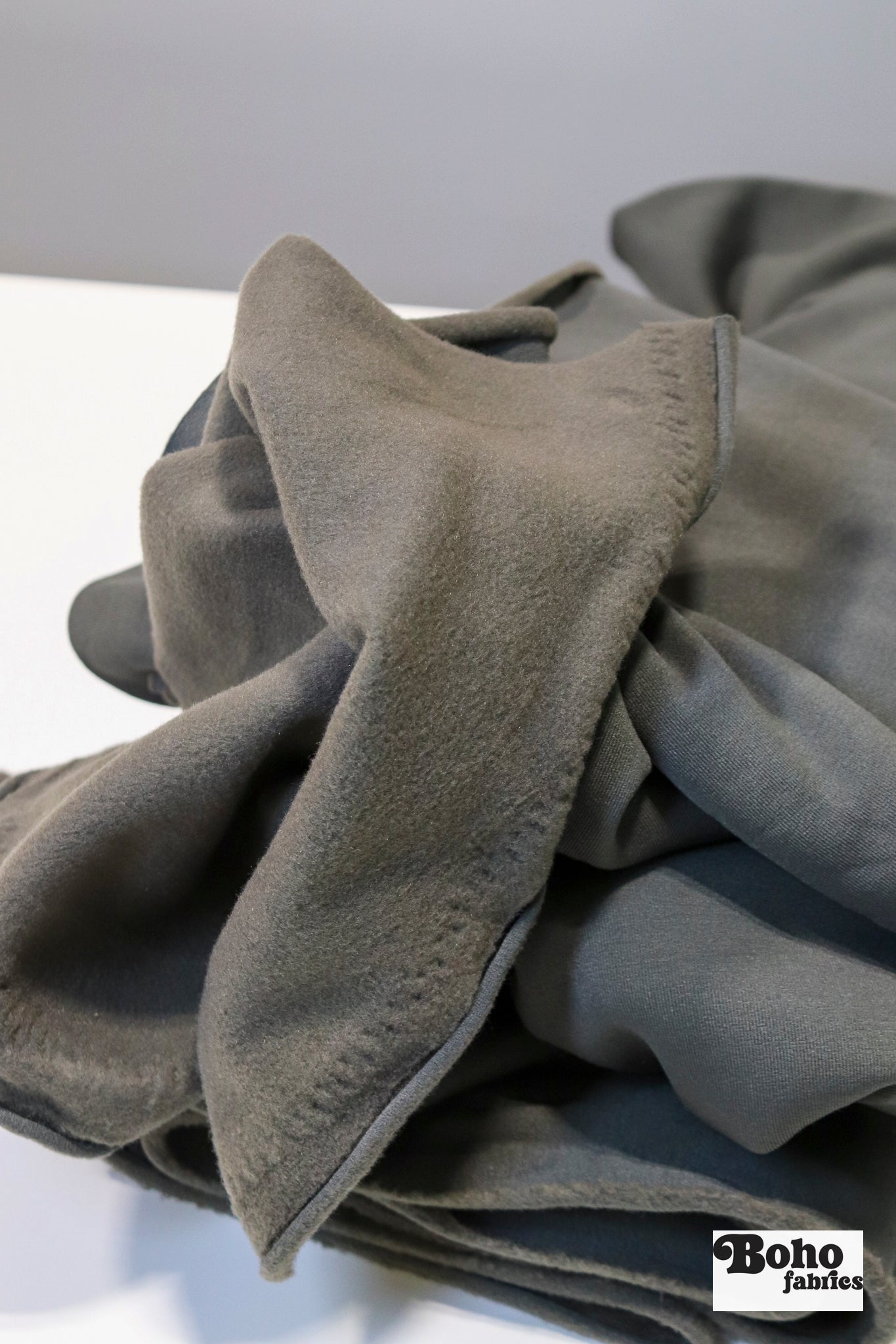 Lead (Muted Olive), Power Stretch Pro Fleece - Backed Performance Fabric. 2nds - Boho Fabrics - Performance Fabrics