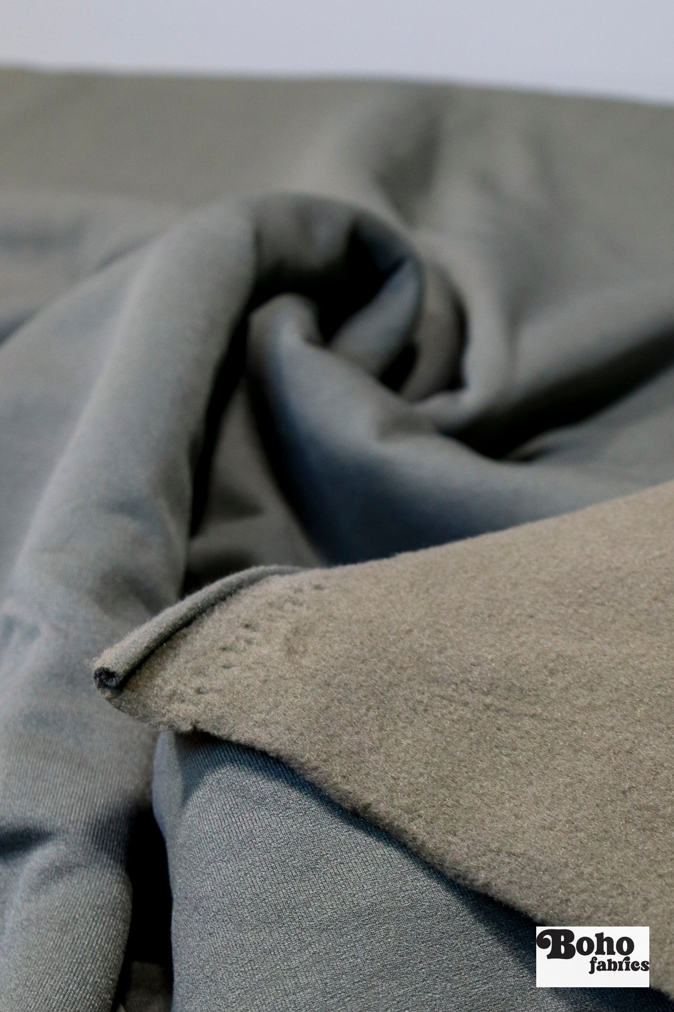 Lead (Muted Olive), Power Stretch Pro Fleece - Backed Performance Fabric. 2nds - Boho Fabrics - Performance Fabrics