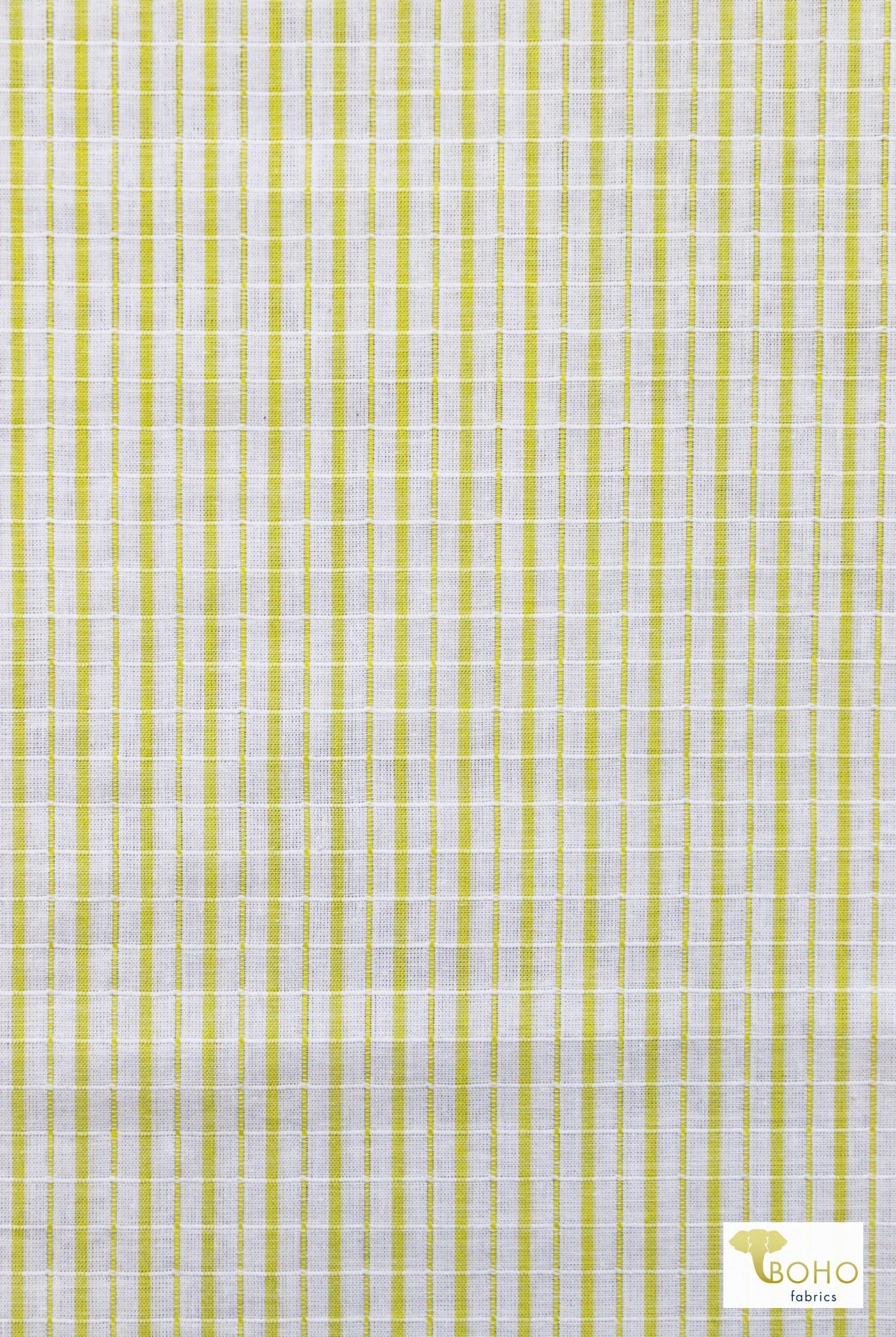 Lemon Yellow Stripes on White, Woven Print Fabric - Boho Fabrics