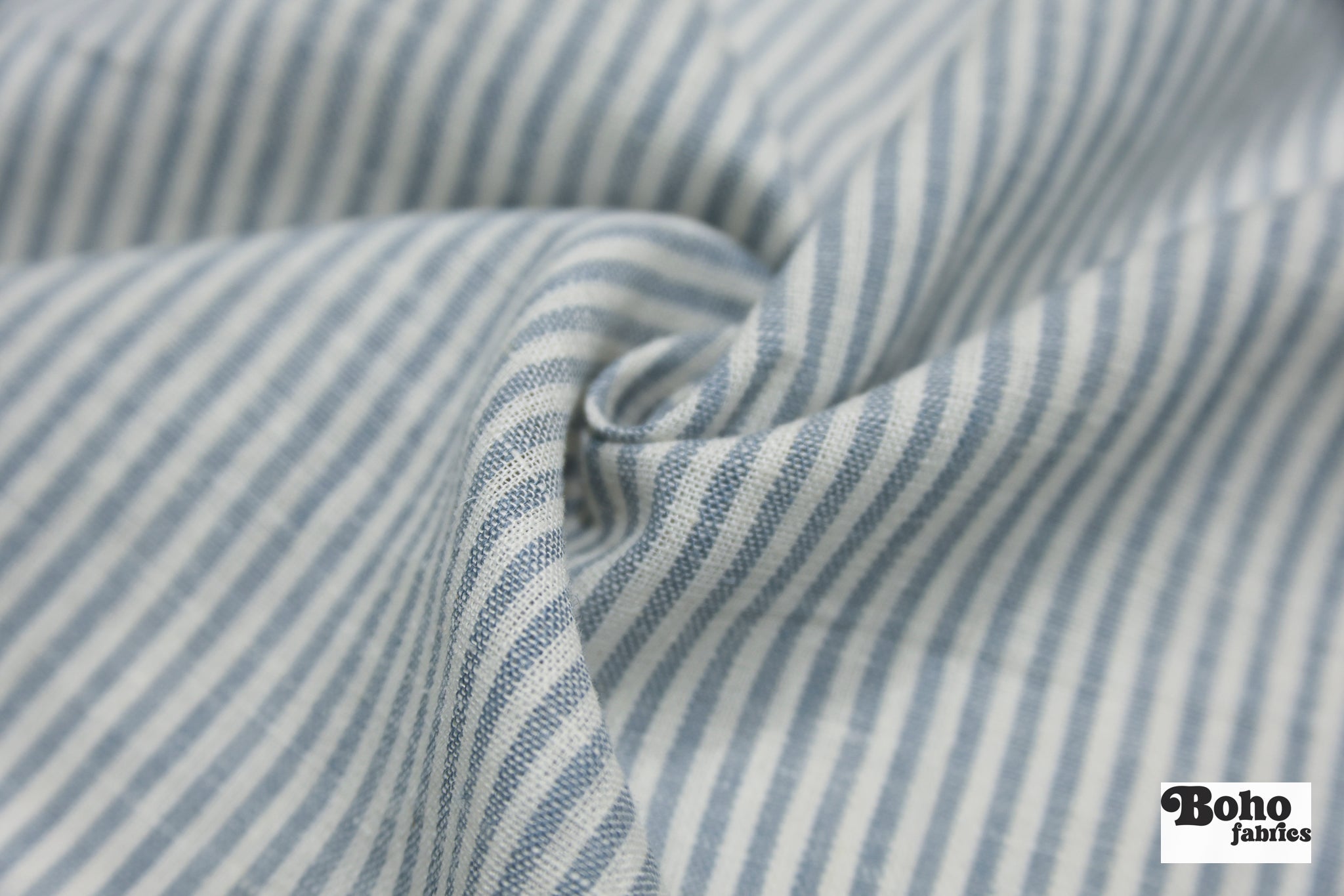 Light Blue and White 1/8" Narrow Stripes Linen Woven Fabric - Boho Fabrics - Woven, Fabric