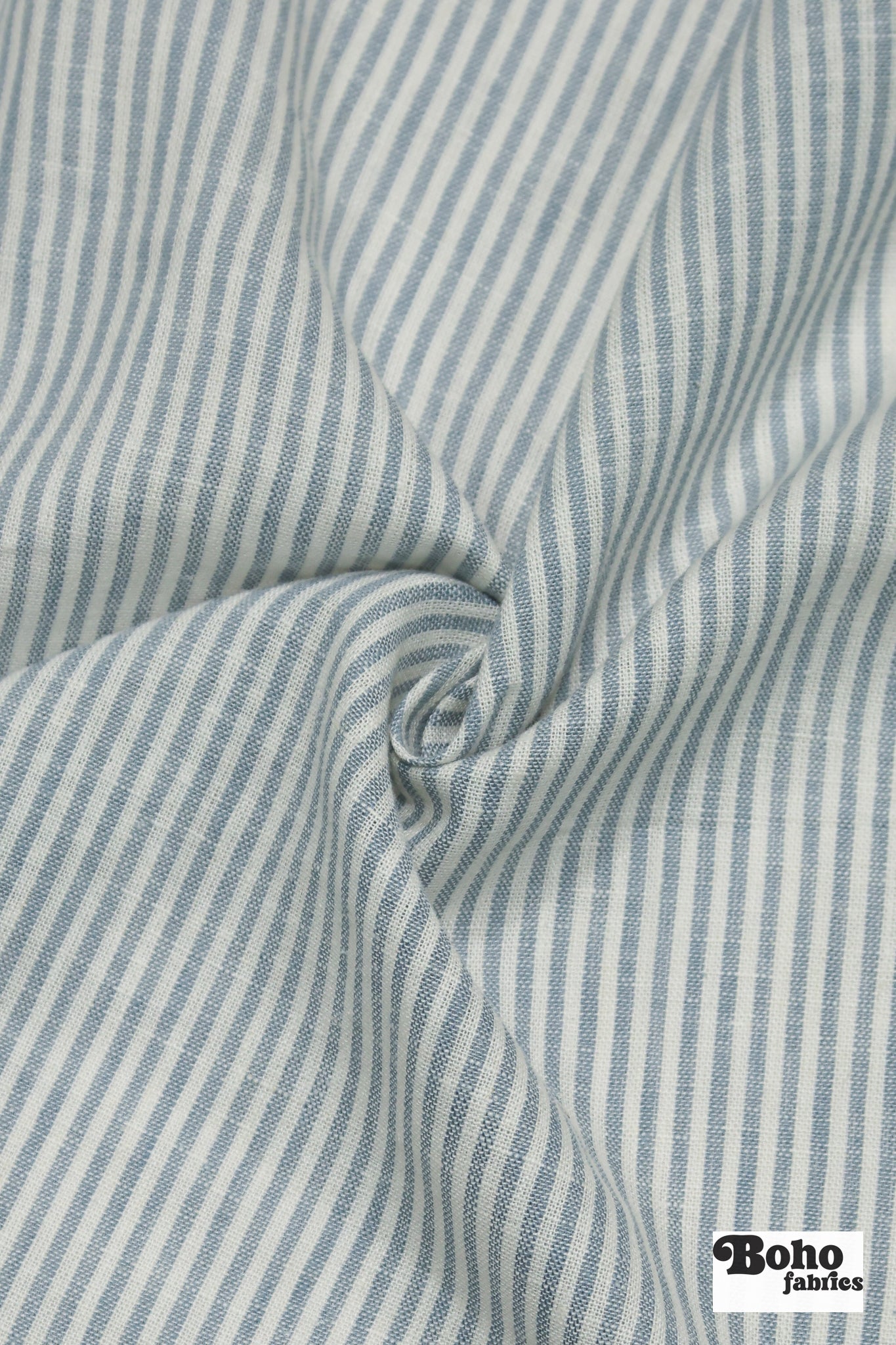 Light Blue and White 1/8" Narrow Stripes Linen Woven Fabric - Boho Fabrics - Woven, Fabric