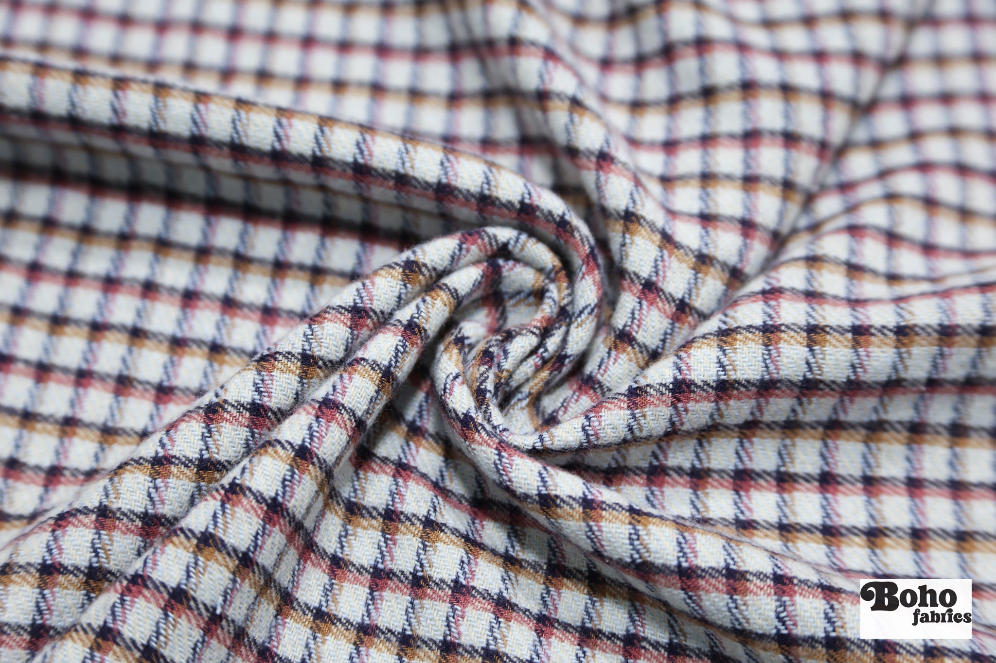 Light Blue, Red & Gold Plaid Cotton Woven Shirting Fabric - Boho Fabrics - Shirting, Woven
