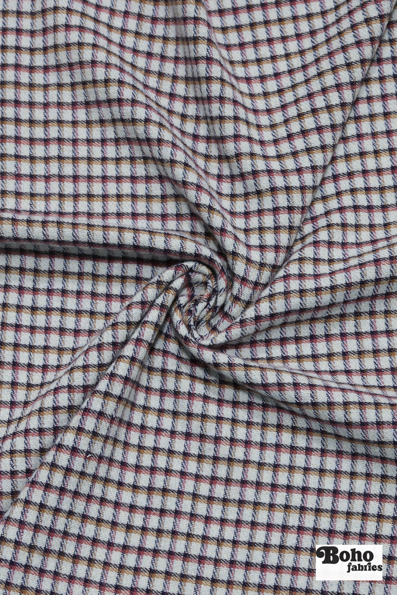 Light Blue, Red & Gold Plaid Cotton Woven Shirting Fabric - Boho Fabrics - Shirting, Woven
