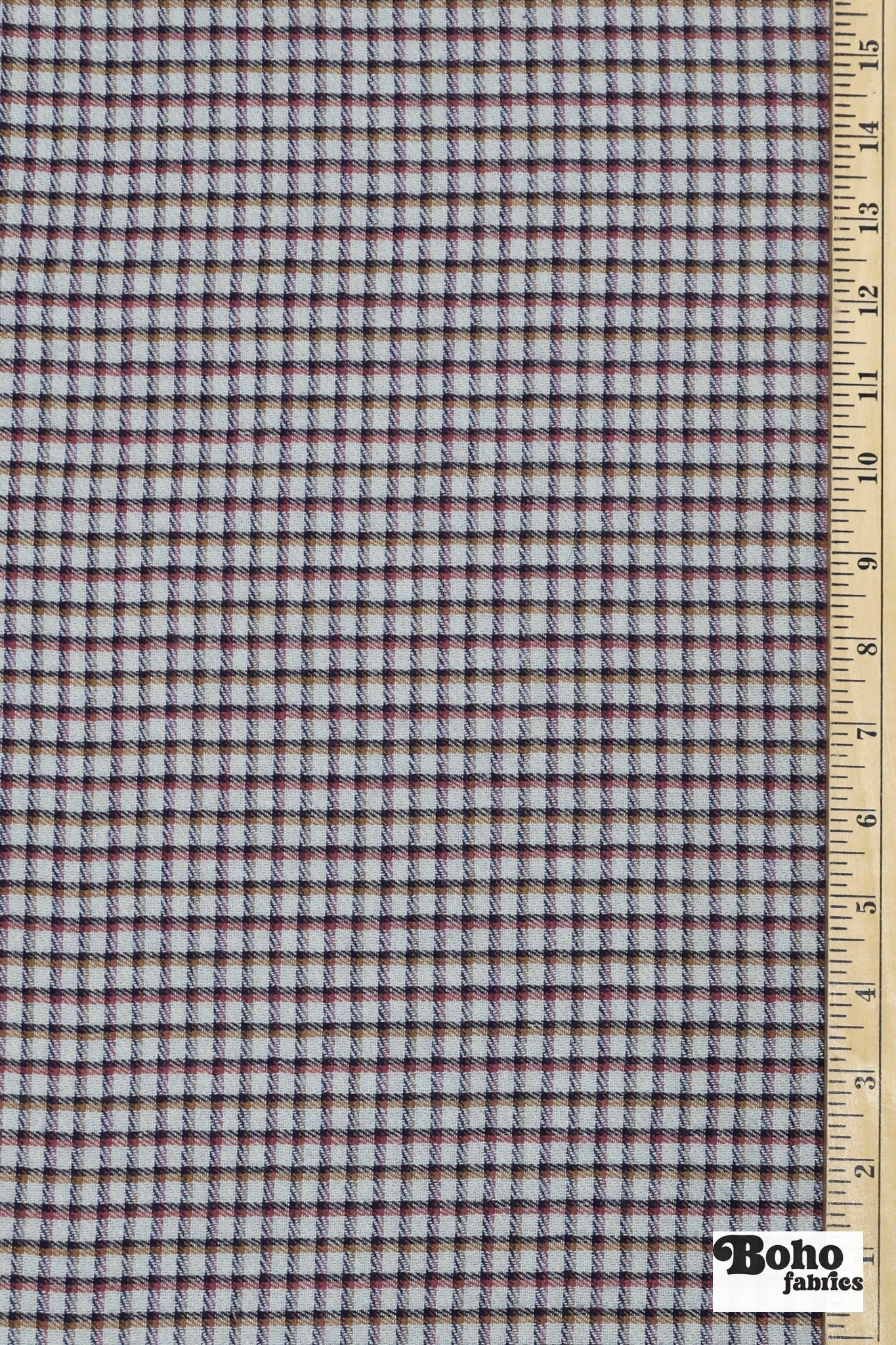 Light Blue, Red & Gold Plaid Cotton Woven Shirting Fabric - Boho Fabrics - Shirting, Woven