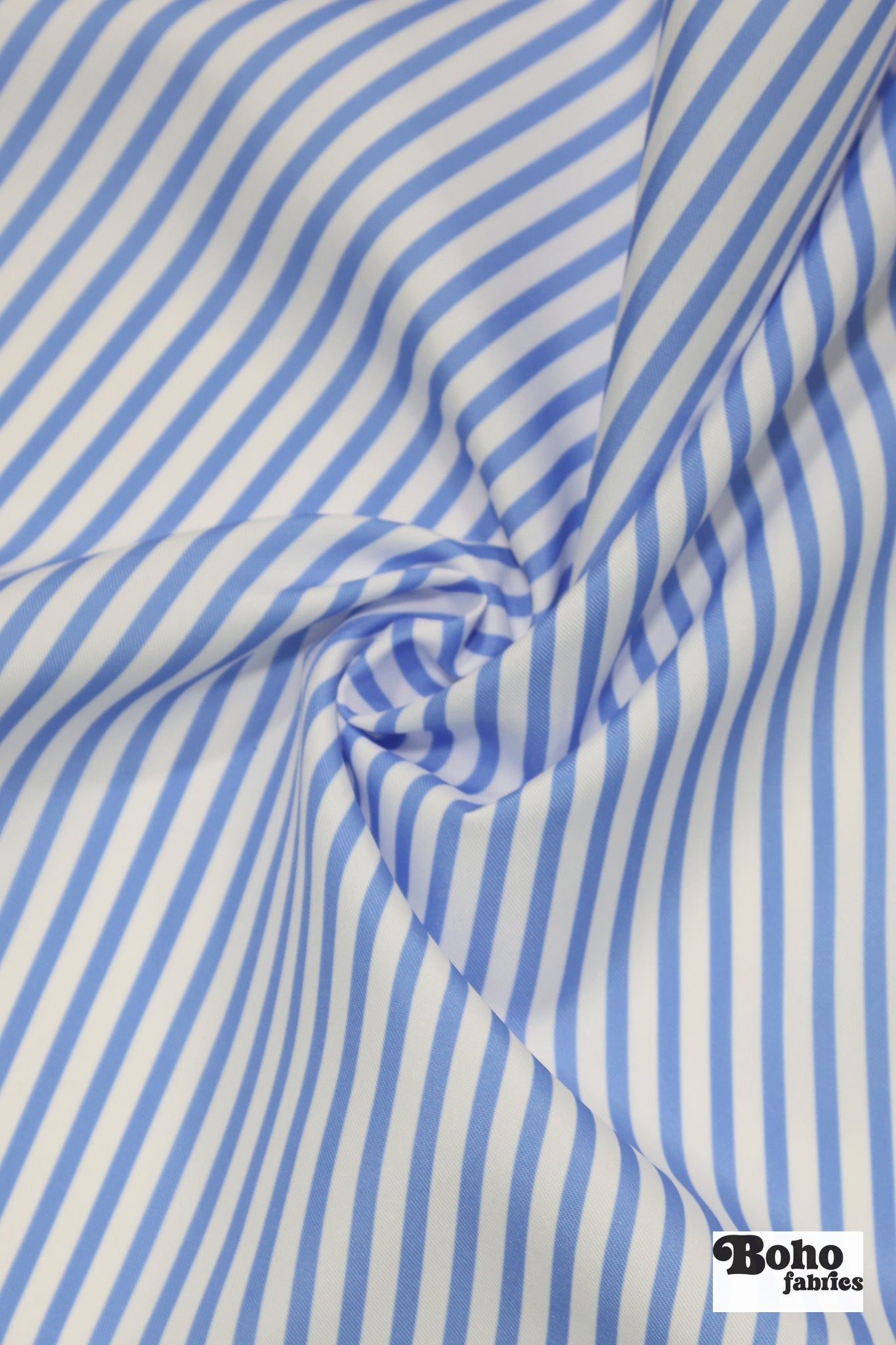 Light Blue & White, 1/4" Narrow Striped Canvas Woven Fabric - Boho Fabrics - Canvas Fabric
