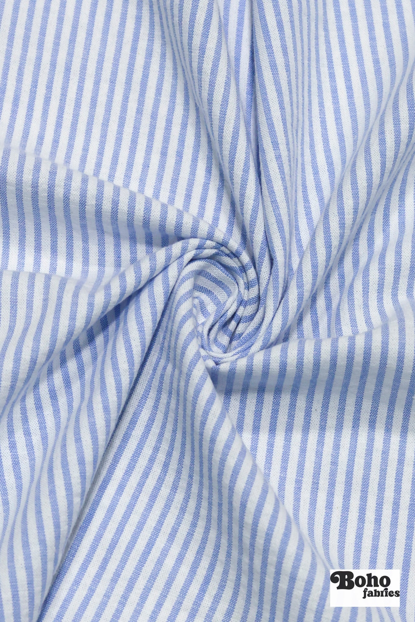 Light Blue & White Narrow Stripe Cotton Woven Fabric - Boho Fabrics - Shirting, Woven