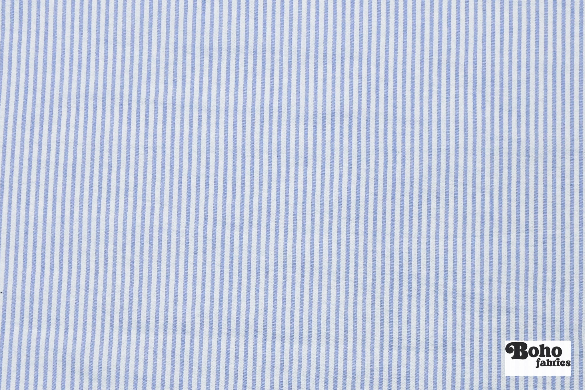 Light Blue & White Narrow Stripe Cotton Woven Fabric - Boho Fabrics - Shirting, Woven
