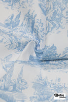 Light Blue & White, Toile Twill Woven Fabric - Boho Fabrics - Woven Fabric