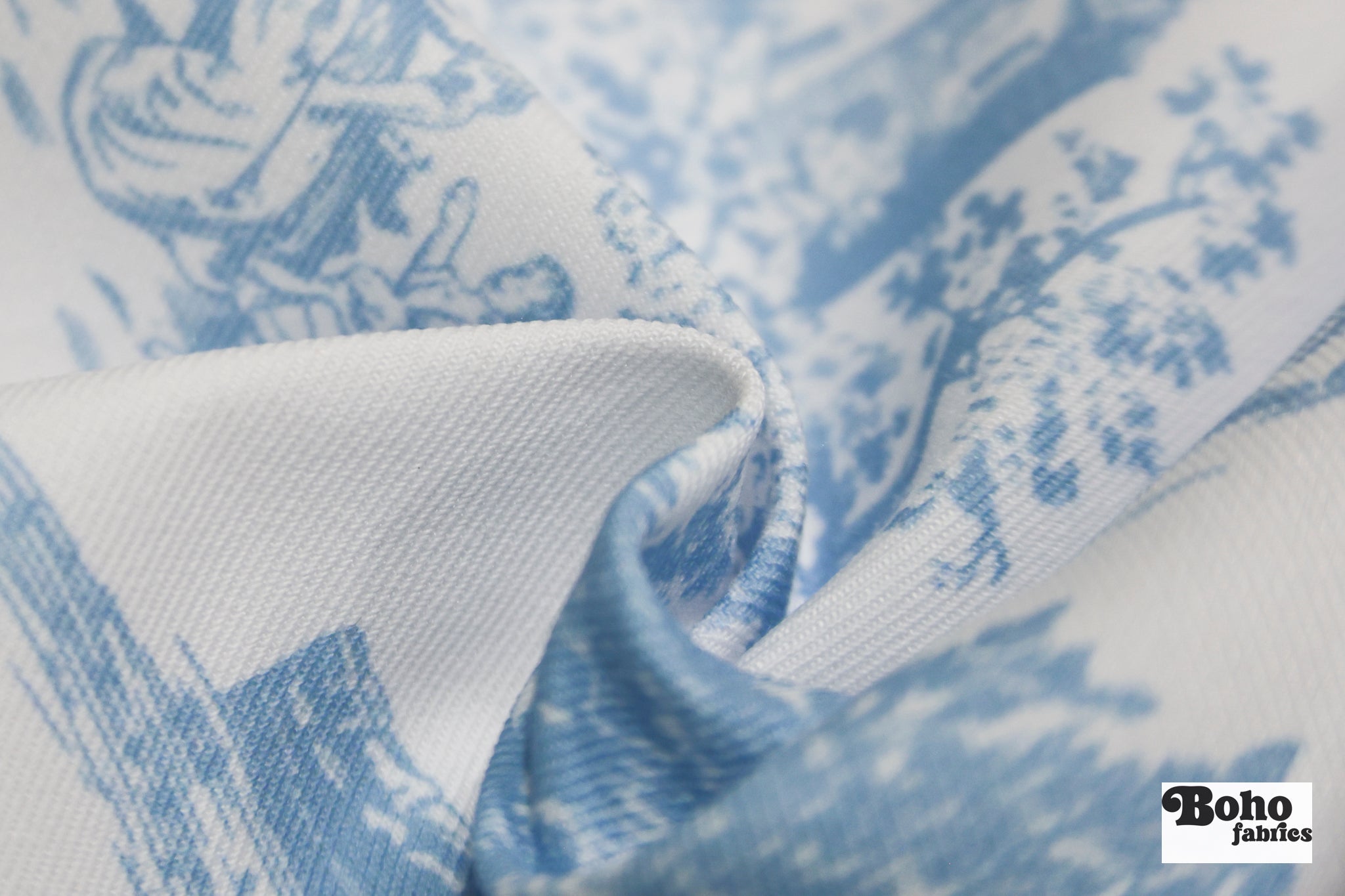Light Blue & White, Toile Twill Woven Fabric - Boho Fabrics - Woven Fabric