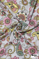 Light Blue with Pastel Paisley and Florals Rayon Challis Woven Fabric - Boho Fabrics - Challis, Woven