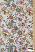 Light Blue with Pastel Paisley and Florals Rayon Challis Woven Fabric - Boho Fabrics - Challis, Woven