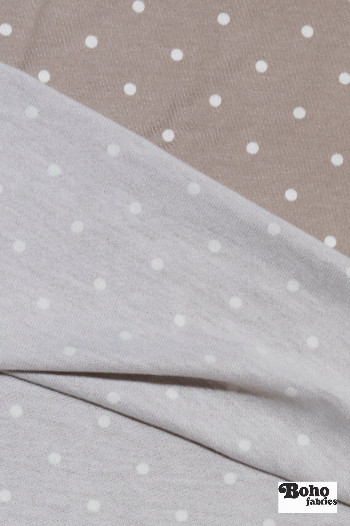 Light Brown Polka Dots, French Terry Knit Fabric - Boho Fabrics - French Terry Prints, Knit Fabric