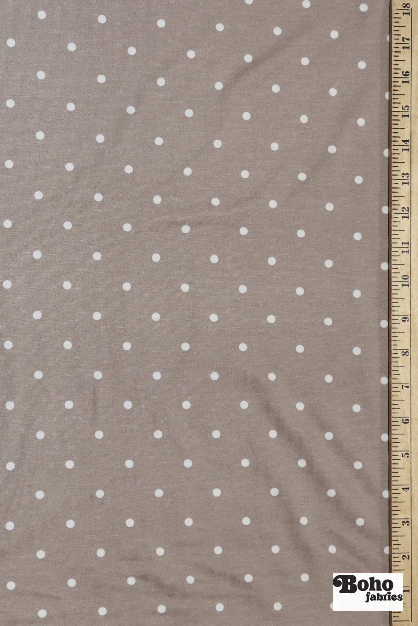 Light Brown Polka Dots, French Terry Knit Fabric - Boho Fabrics - French Terry Prints, Knit Fabric