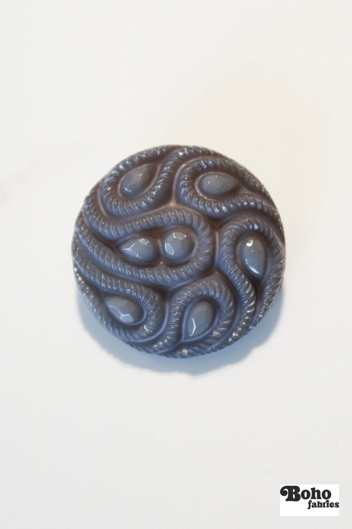 Light Gray Paisley Faceted, Plastic Shank Buttons. Available in 15mm (24L) and 28mm (44L) - Boho Fabrics - Buttons & Snaps