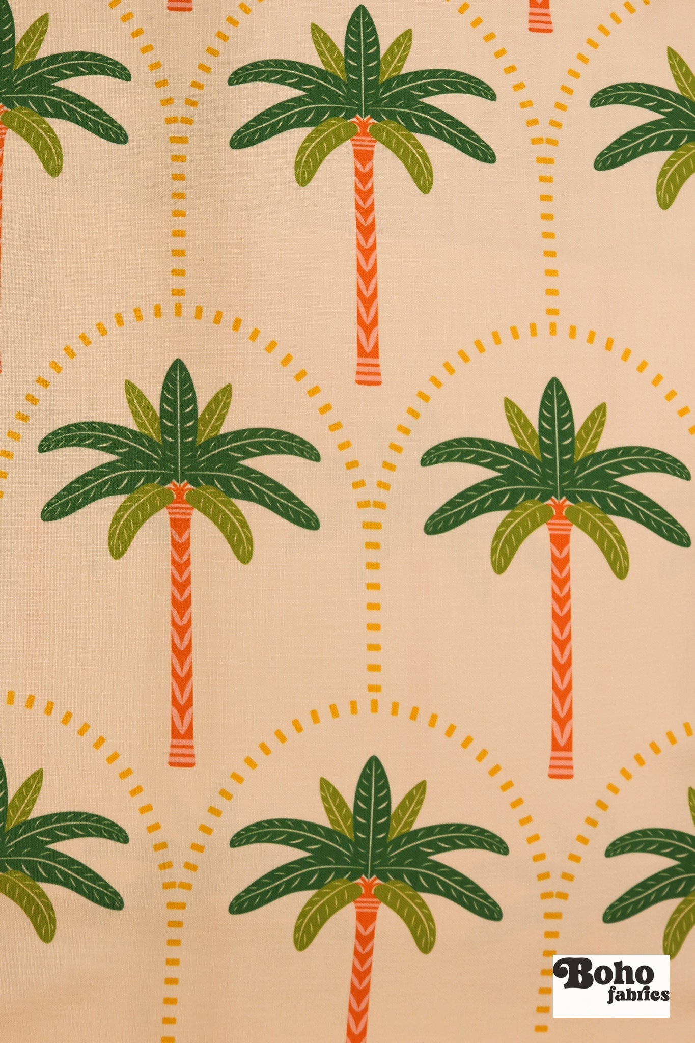 Light Peach Tropical Palm Trees Linen-Look Canvas Woven Fabric - Boho Fabrics - Home Dec. & Upholstery Fabric