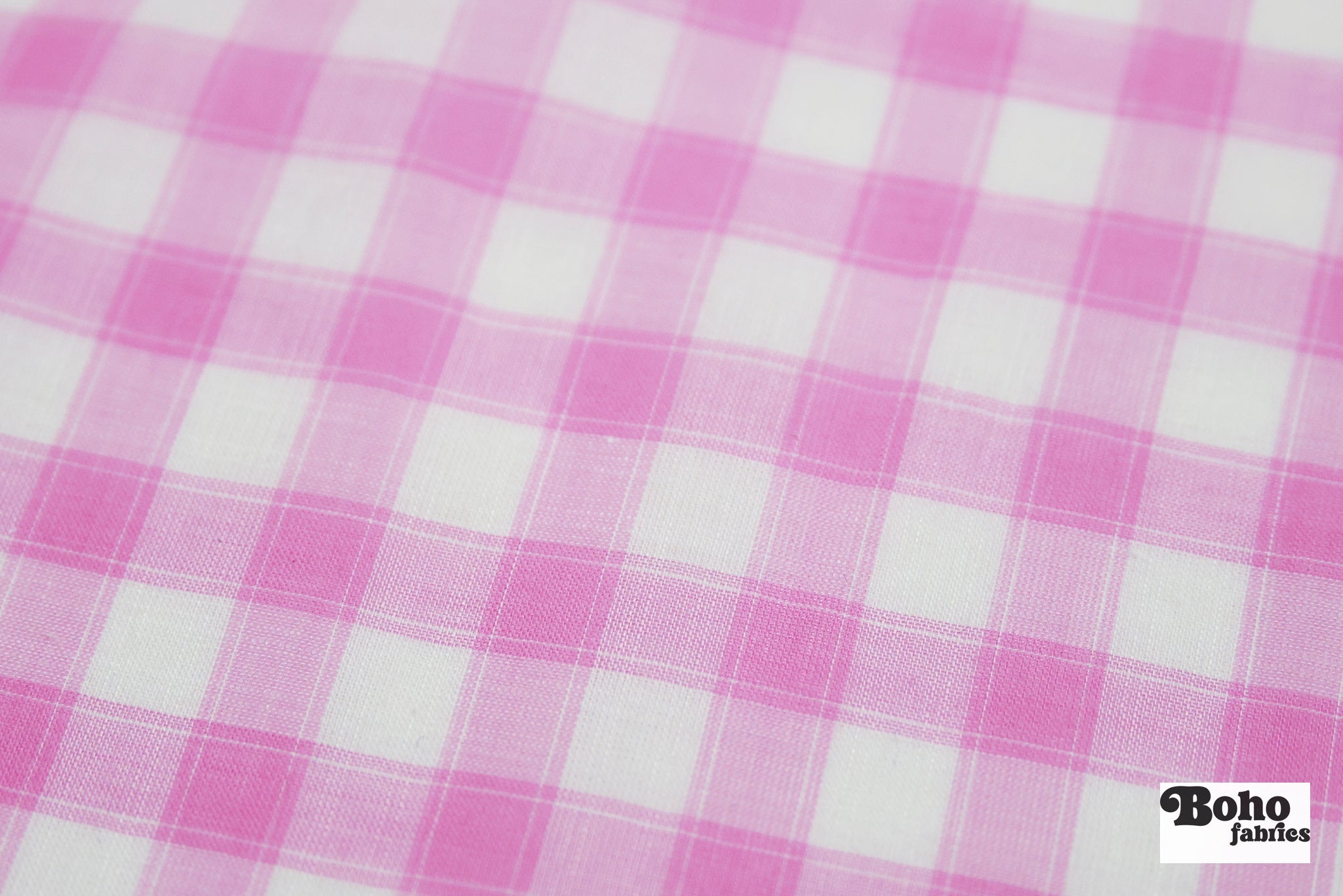 Light Pink and White Gingham Cotton Shirting Woven Fabric - Boho Fabrics - Woven, Fabric