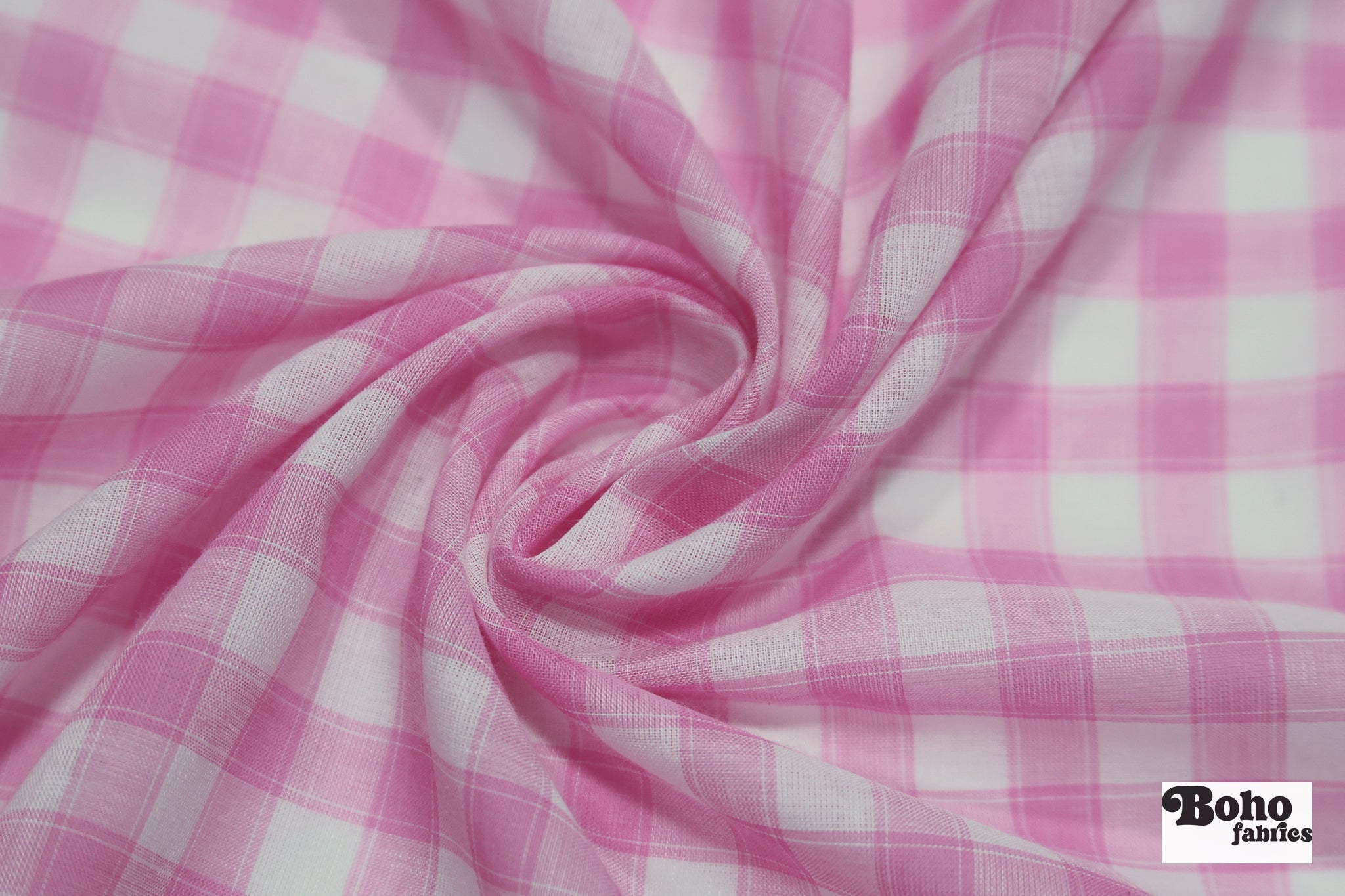 Light Pink and White Gingham Cotton Shirting Woven Fabric - Boho Fabrics - Woven, Fabric