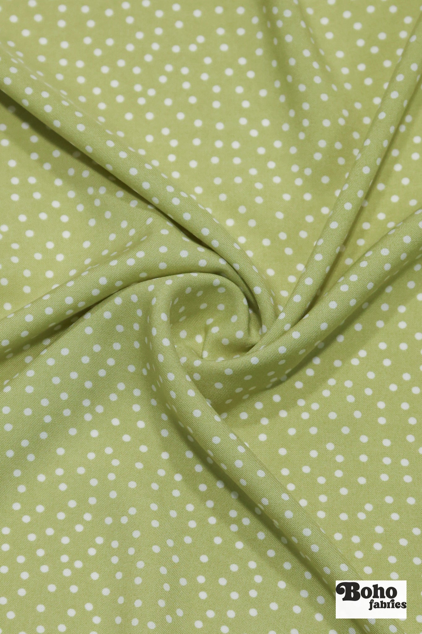 Lime Green with White Polka Dots Rayon Challis Woven Fabric - Boho Fabrics - Challis, Woven