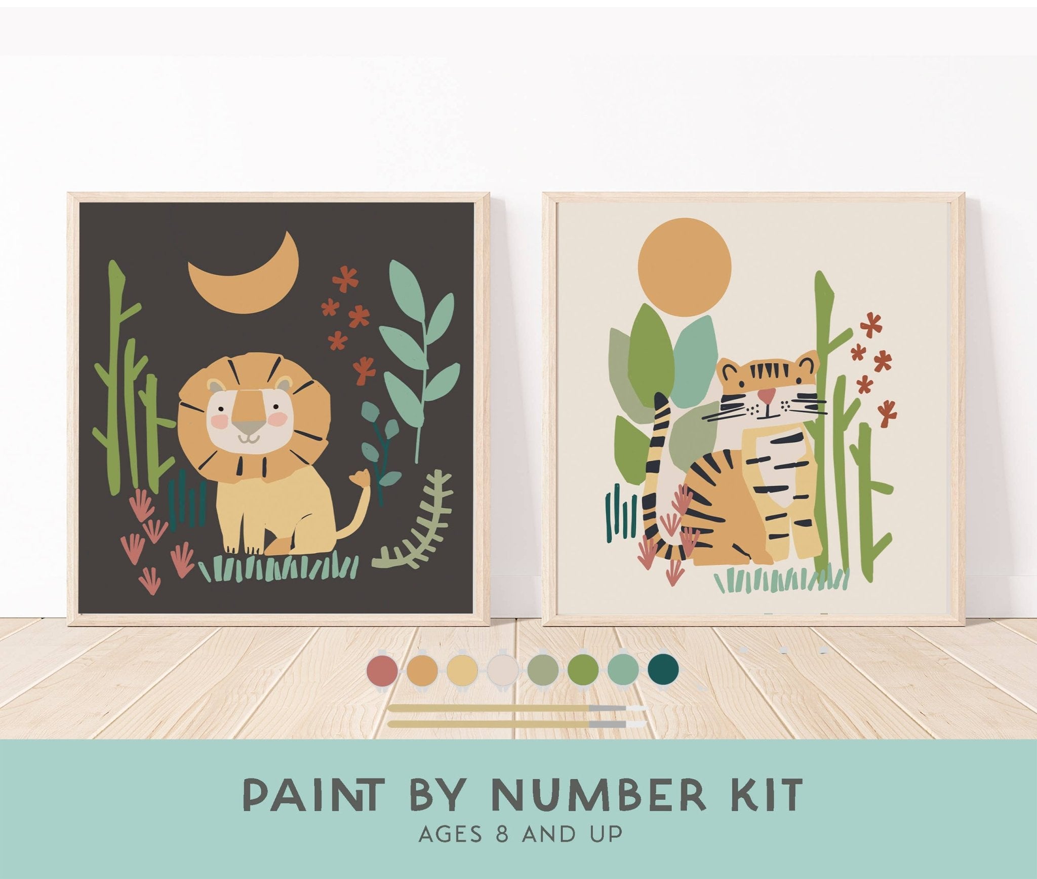 Lion + Tiger Paint by Number Kit + Easel for Kids - Boho Fabrics - 