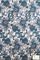 Lotus Vines, Blue Florals on Ivory, French Terry Knit Print. FTP-339-WHT - Boho Fabrics