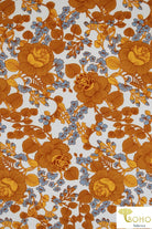 Lotus Vines in Marigold and Dusty Blue on Ivory. Double Brushed Poly Knit Fabric. BP-112-GOLD - Boho Fabrics