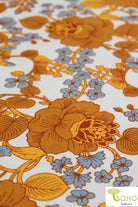 Lotus Vines in Marigold and Dusty Blue on Ivory. Double Brushed Poly Knit Fabric. BP-112-GOLD - Boho Fabrics