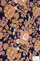 Lotus Vines on Navy Blue. Double Brushed Poly Knit Fabric. BP-112-NVY - Boho Fabrics