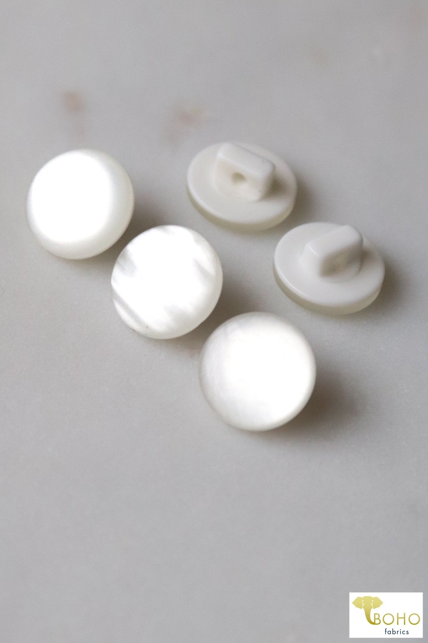 Luminous Ivory, Round Shank Buttons. 20L (12mm/ 1/2") Sold per Package of 25 - Boho Fabrics