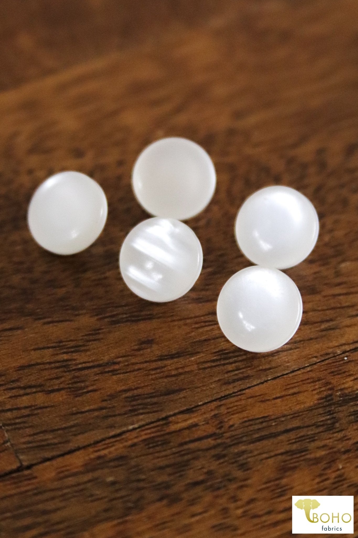 Luminous Ivory, Round Shank Buttons. 20L (12mm/ 1/2") Sold per Package of 25 - Boho Fabrics
