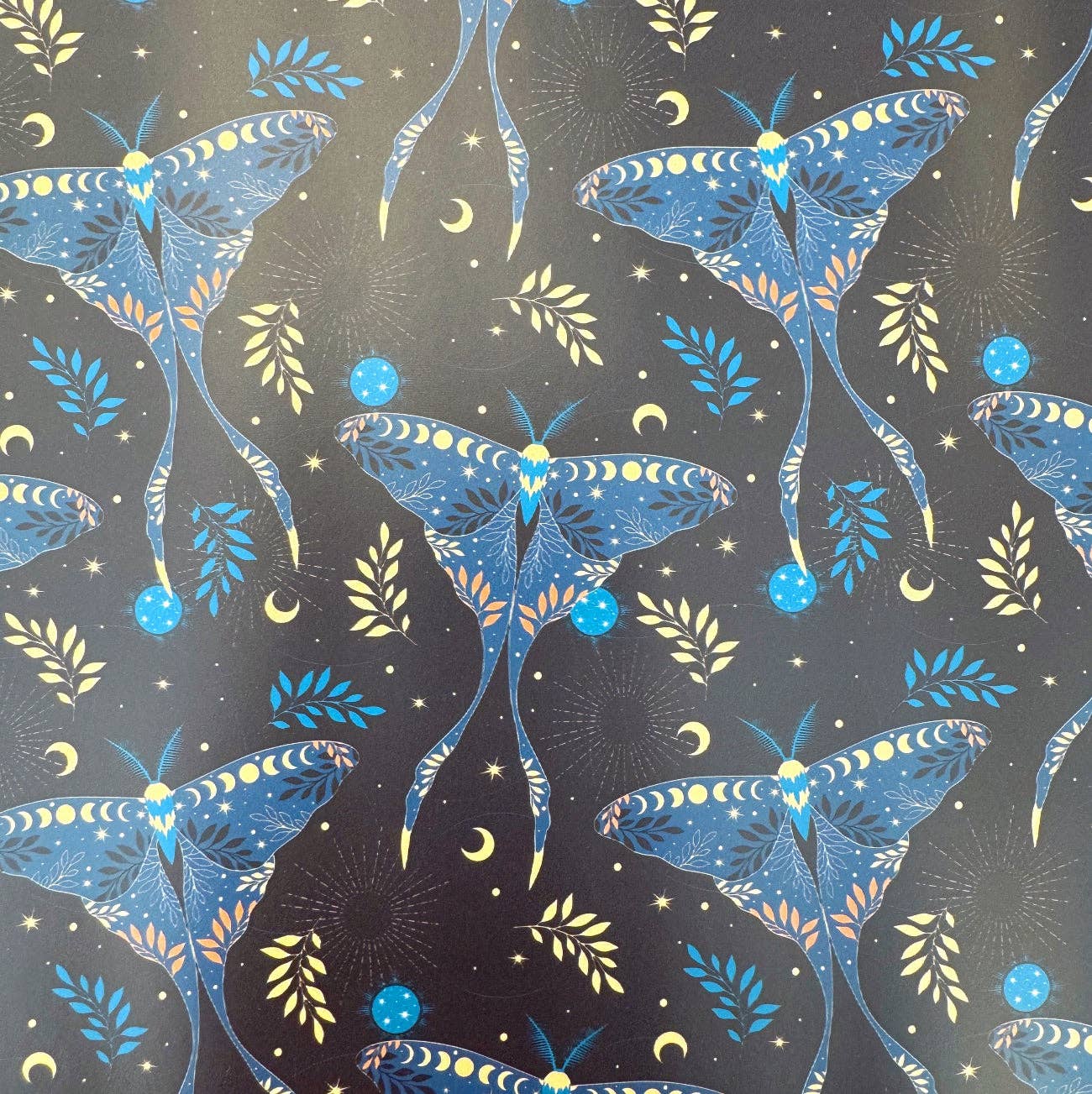 Luna Moth Custom Printed Vinyl – 18" x 54" - Boho Fabrics - Vinyl Fabric