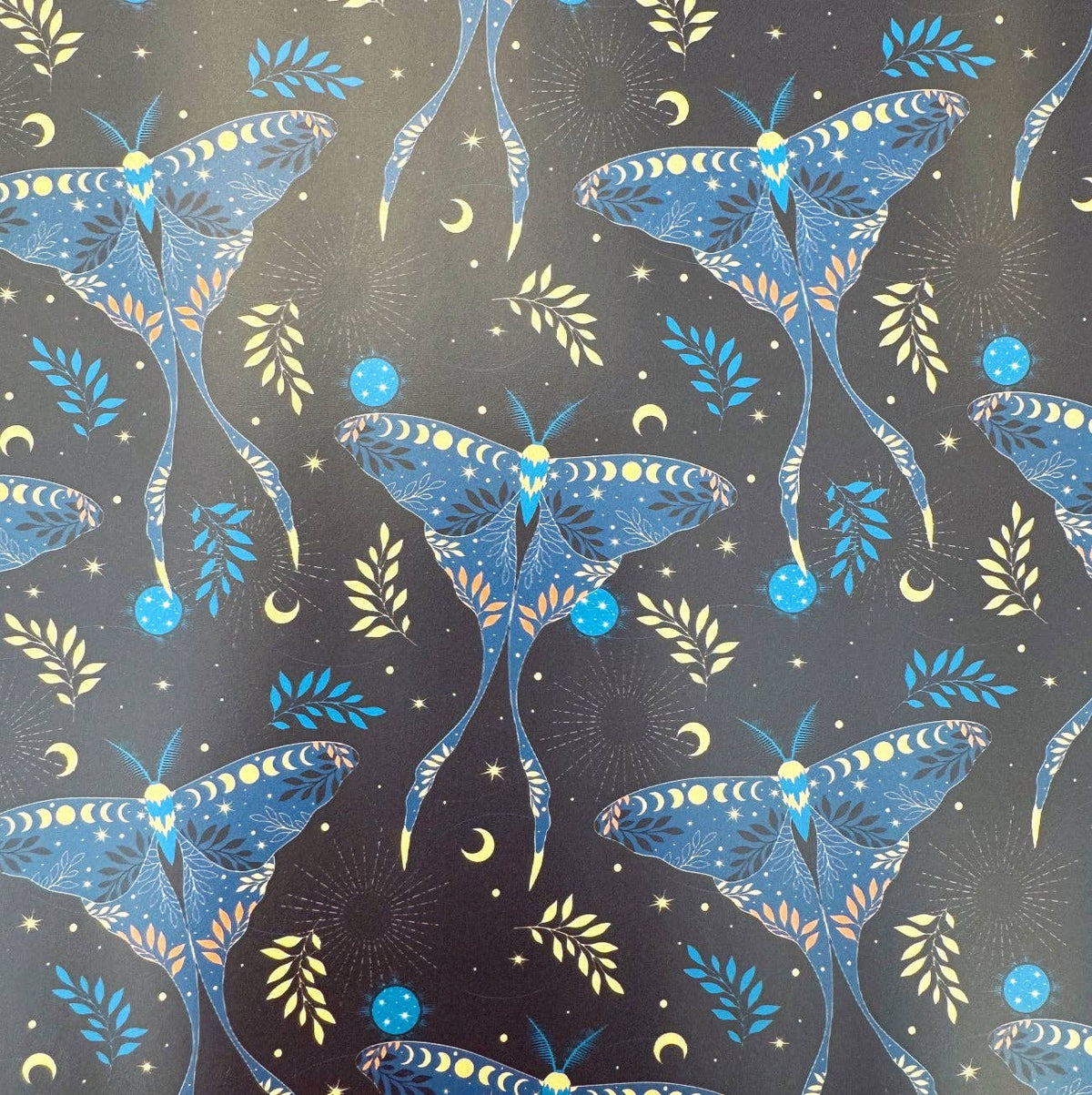 Luna Moth Custom Printed Vinyl – 18" x 54" - Boho Fabrics - Vinyl Fabric