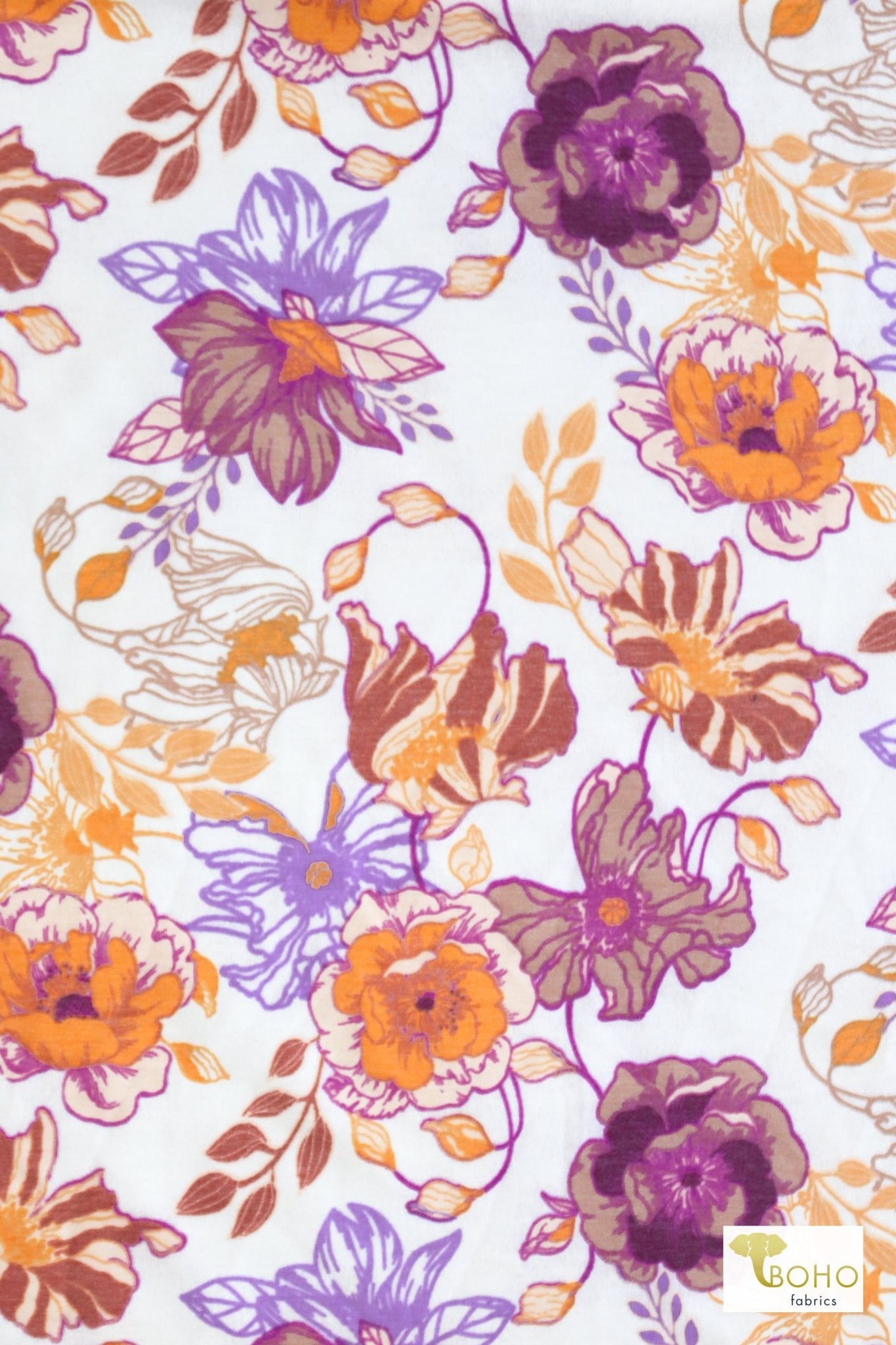 Magenta Cheerful Poppies French Terry Knit Print - Boho Fabrics