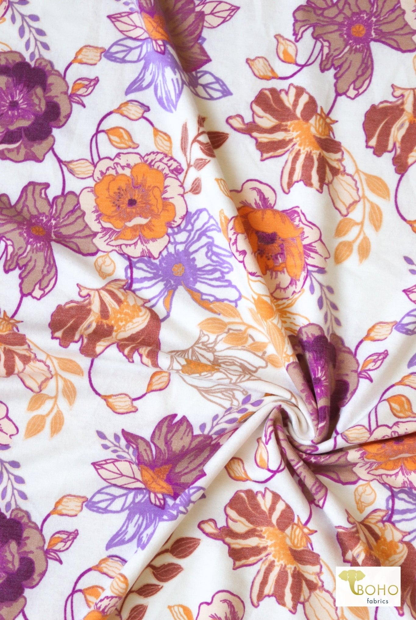 Magenta Cheerful Poppies French Terry Knit Print - Boho Fabrics