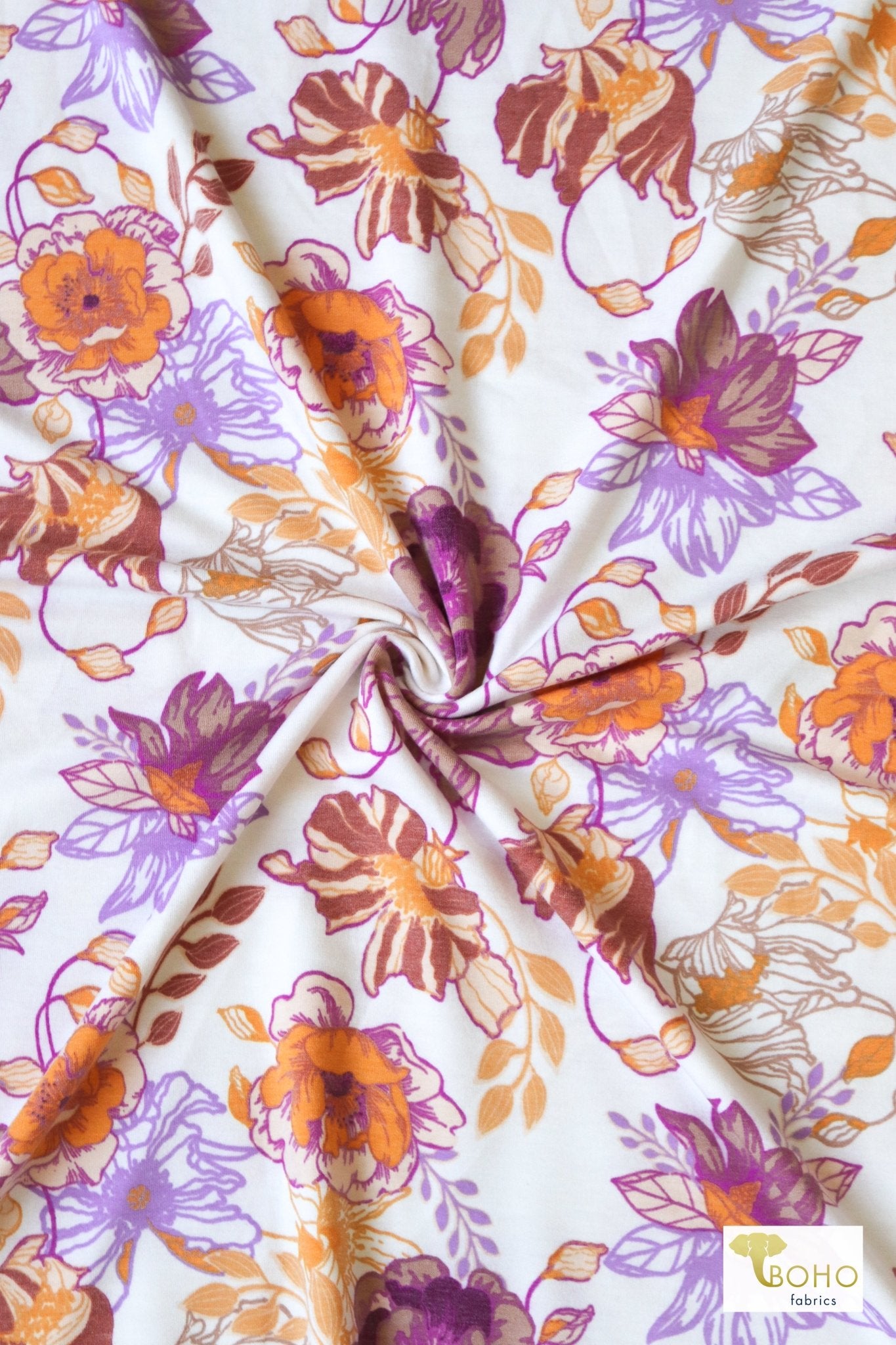 Magenta Cheerful Poppies French Terry Knit Print - Boho Fabrics