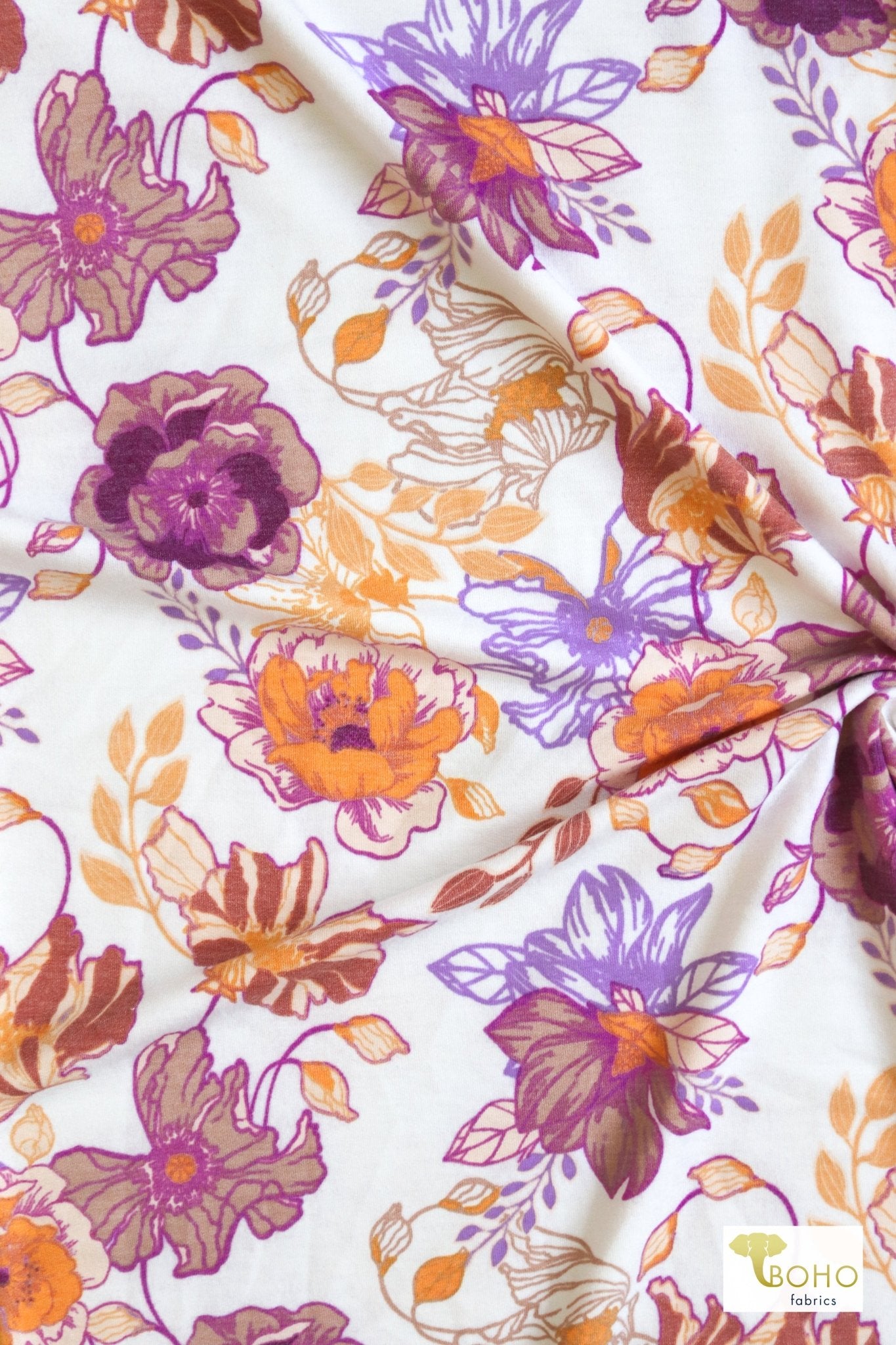 Magenta Cheerful Poppies French Terry Knit Print - Boho Fabrics